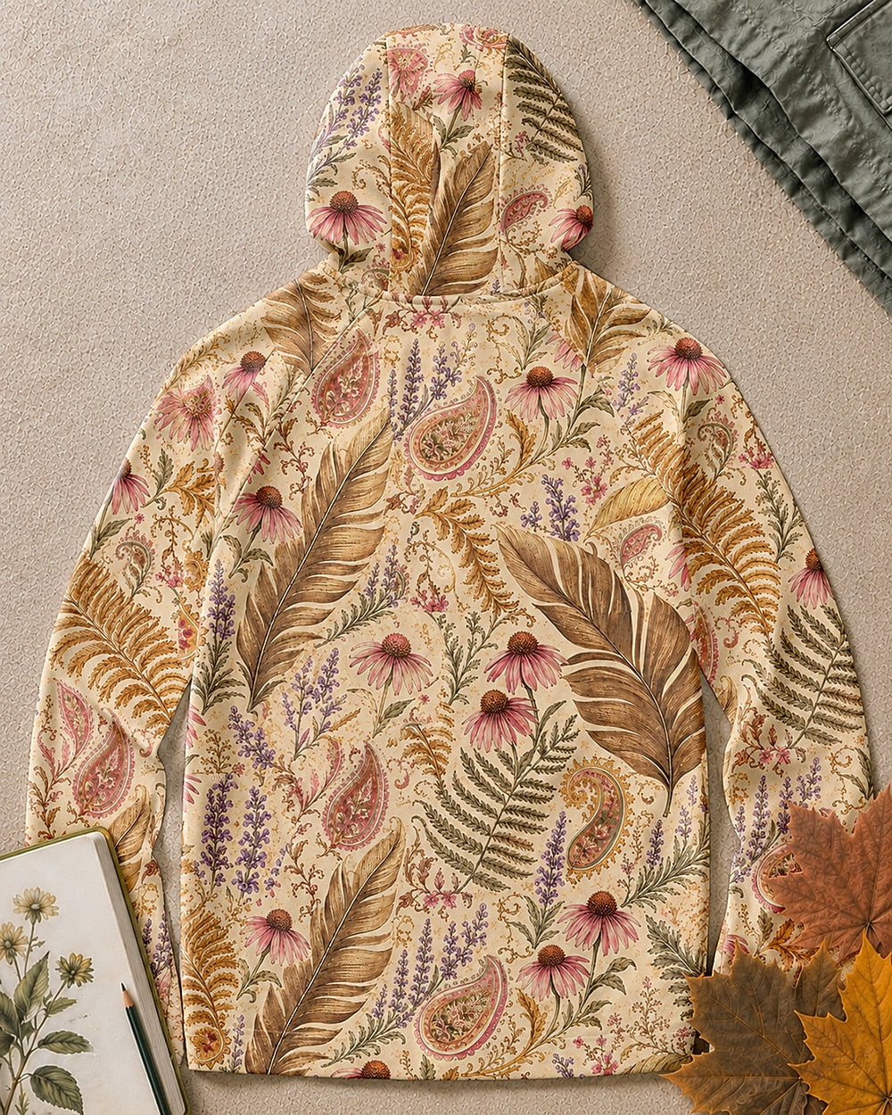 UPF 50+ Coneflower Lavender Paisley Botanical Sun Hoodie for garden and nature lovers – product image 4
