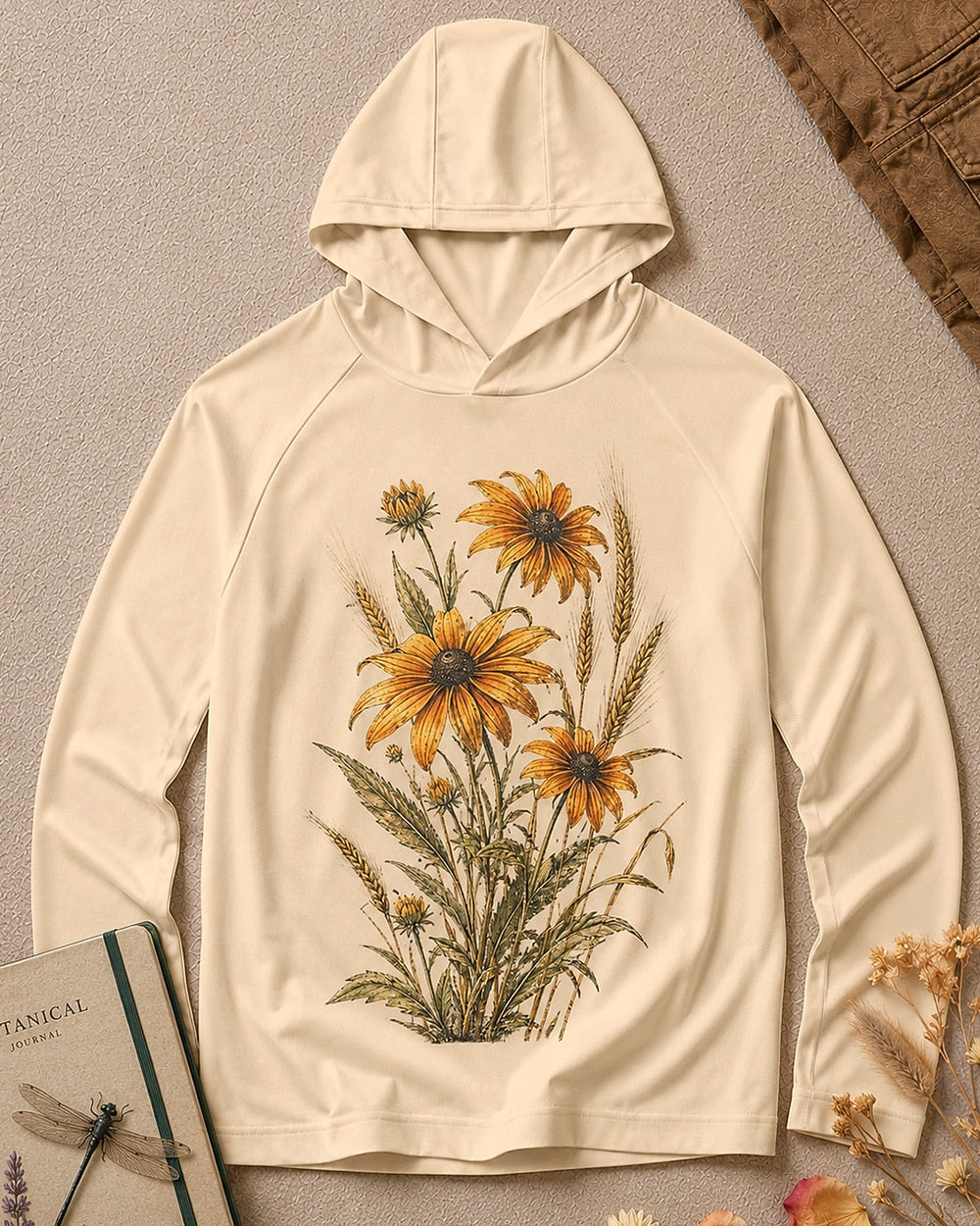UPF 50+ Coneflower Wheat Country Garden Sun Hoodie for garden and nature lovers – product image 1