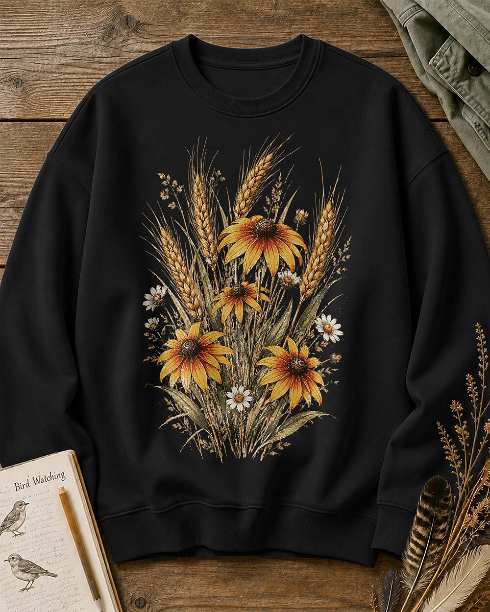 Coneflower Wheat Daisy Vintage Country Garden Sweatshirt for garden and nature lovers – product image 6