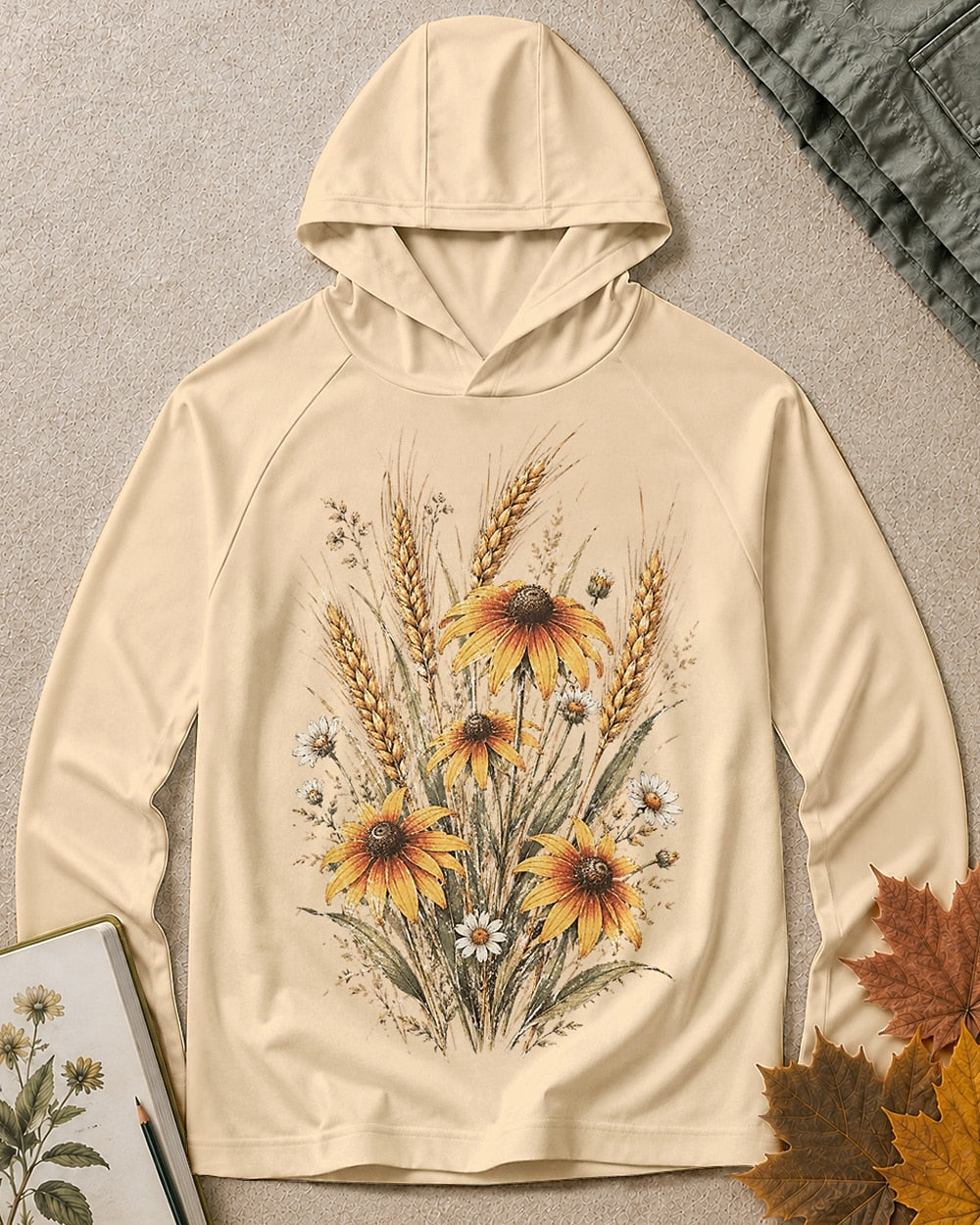 UPF 50+ Coneflower Wheat Wildflower Garden Sun Hoodie for garden and nature lovers – product image 5
