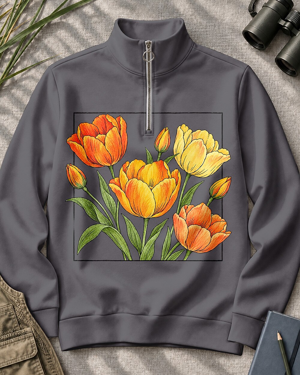 Tulip Bouquet Garden Quarter-Zip Stretch Sweatshirt Spandex UPF50+