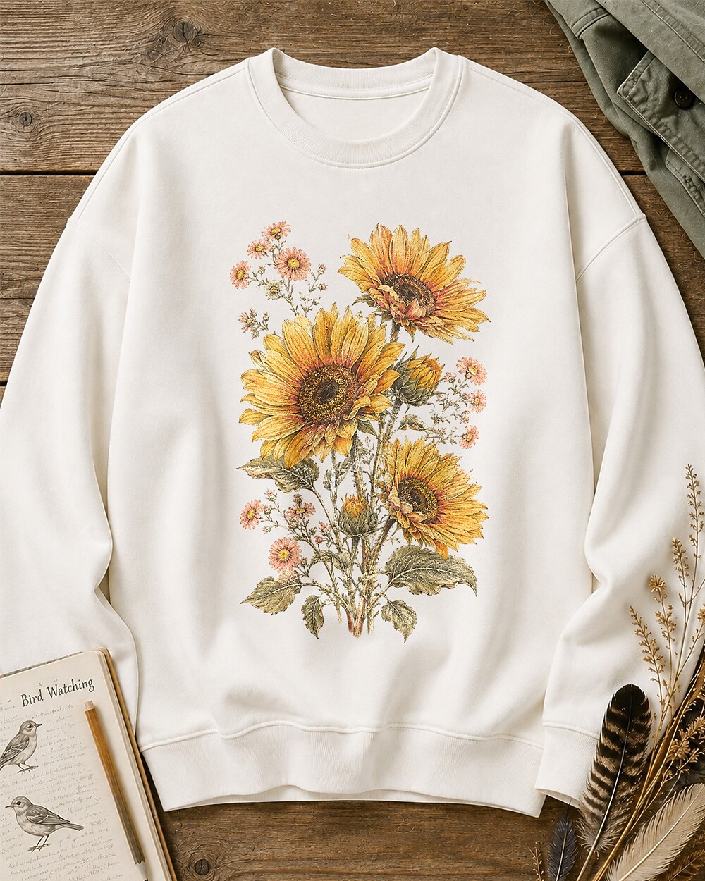 Golden Sunflower Daisy Vintage Cottage Garden Sweatshirt