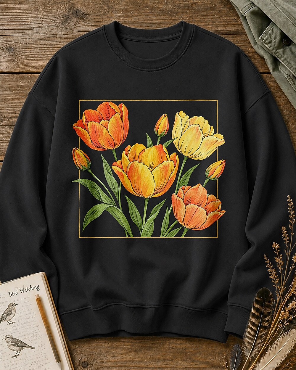 Tulip Garden Frame Floral Graphic Sweatshirt