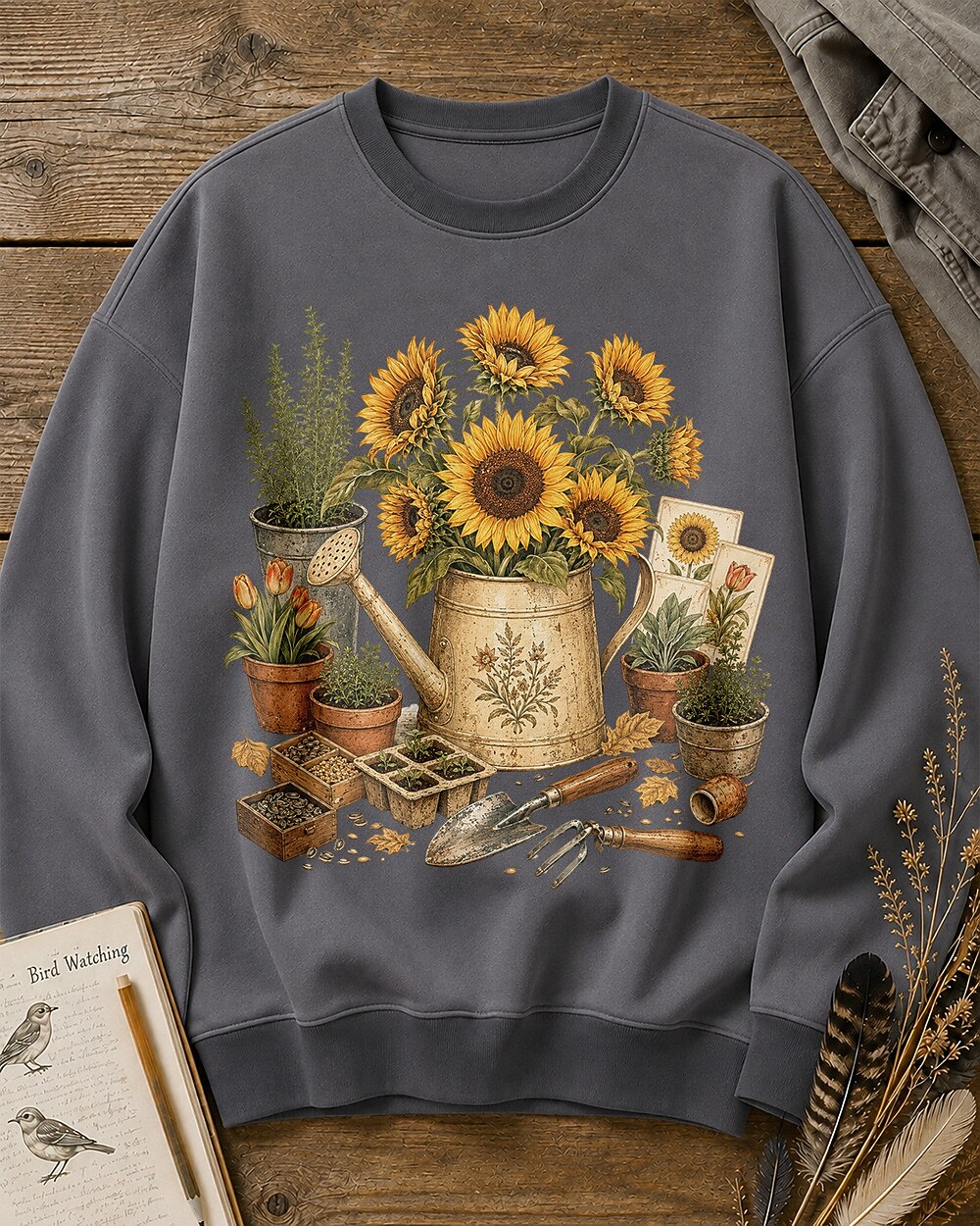 Sunflower Watering Can Cottage Garden Tools Sweatshirt
