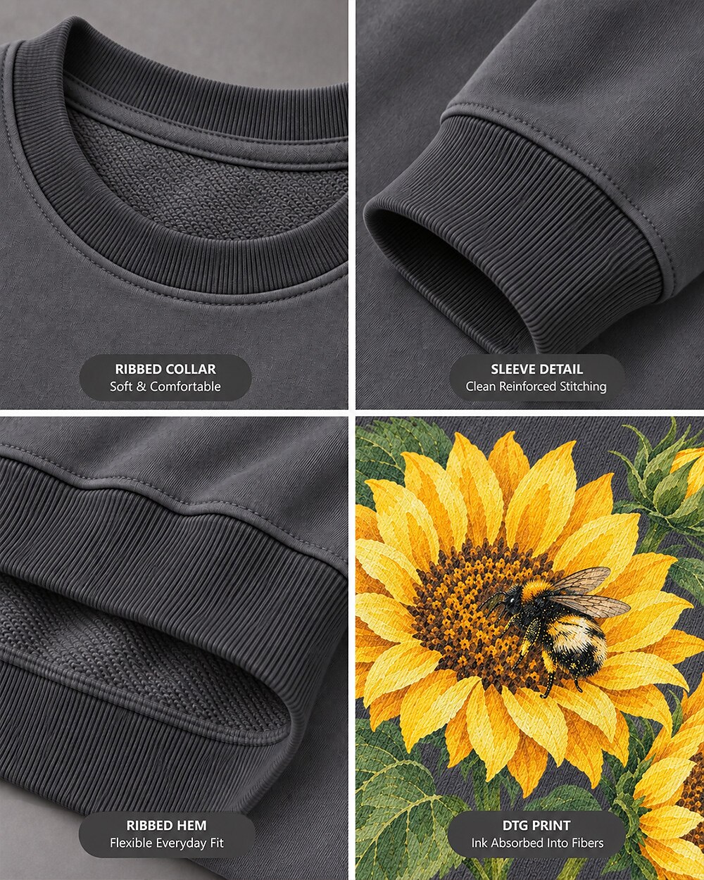 Sunflower Garden Frame Floral Botanical Graphic Sweatshirt