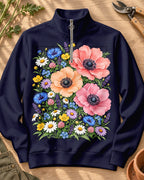 Poppy Wildflower Garden Quarter-Zip Stretch Sweatshirt Spandex UPF50+