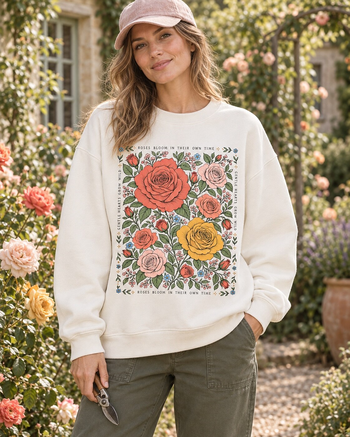 Vintage Rose Garden Floral Bouguet Botanical Sweatshirt