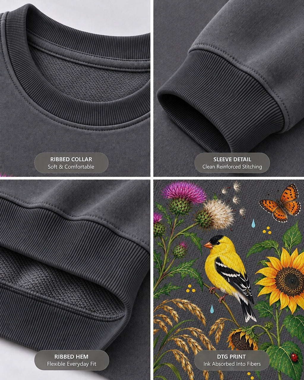American Goldfinch Sunflower Thistle Wildflower Bird Watching Sweatshirt