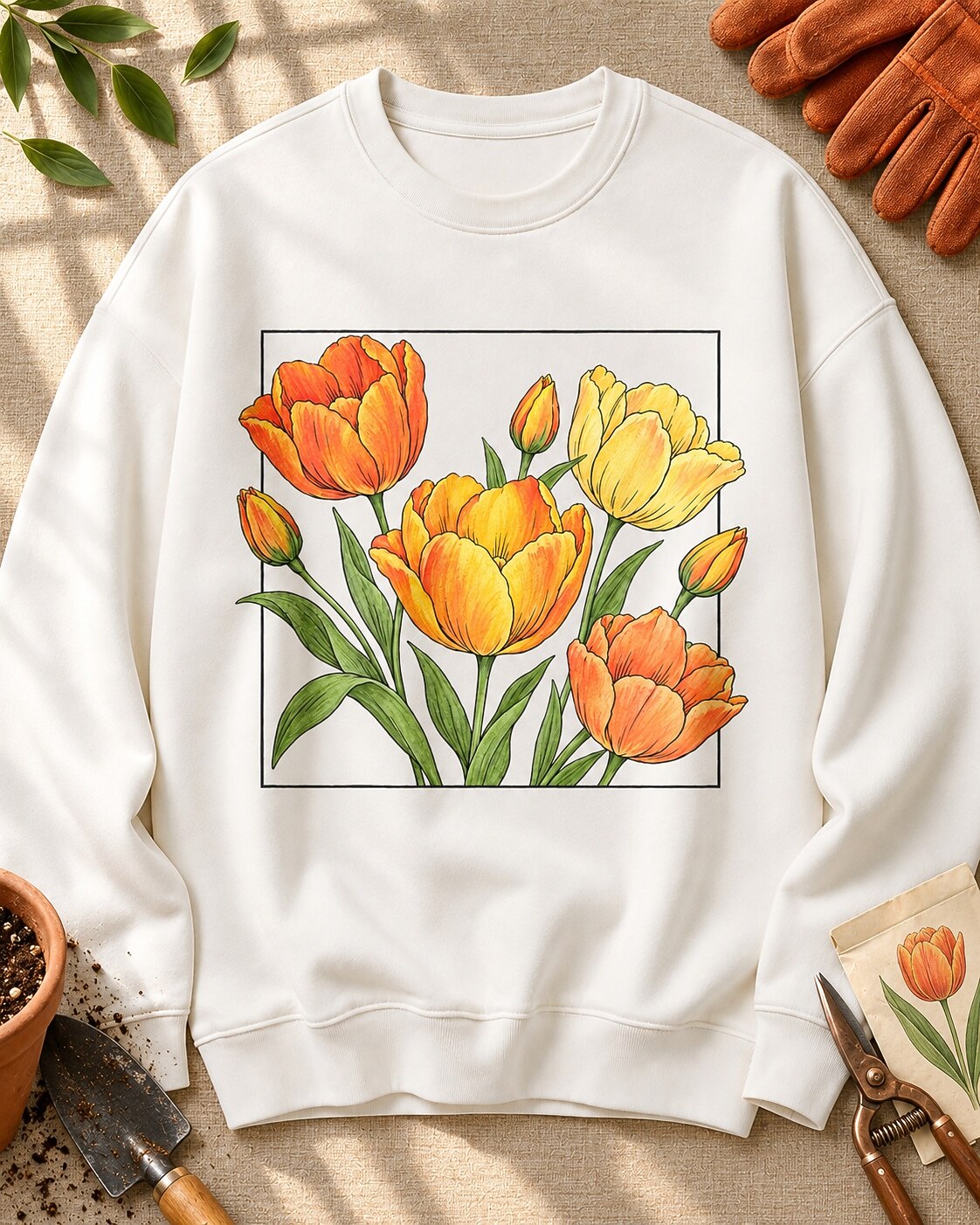 Tulip Garden Frame Floral Graphic Sweatshirt