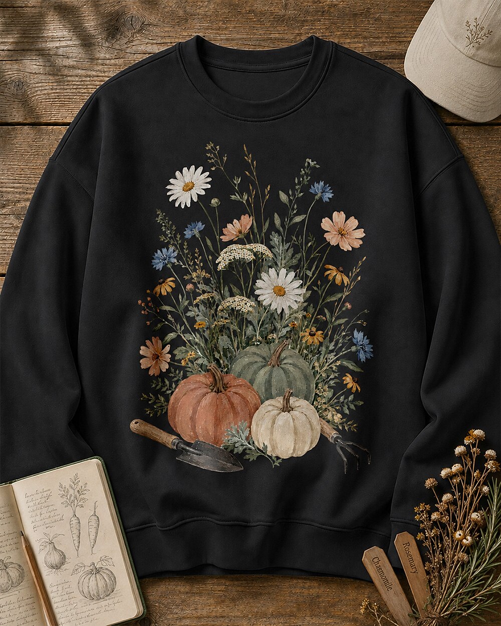 Pumpkin Wildflower Autumn Harvest Country Garden Sweatshirt