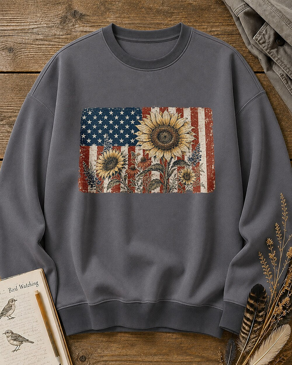 American Flag Sunflower Coneflower Country Garden Sweatshirt