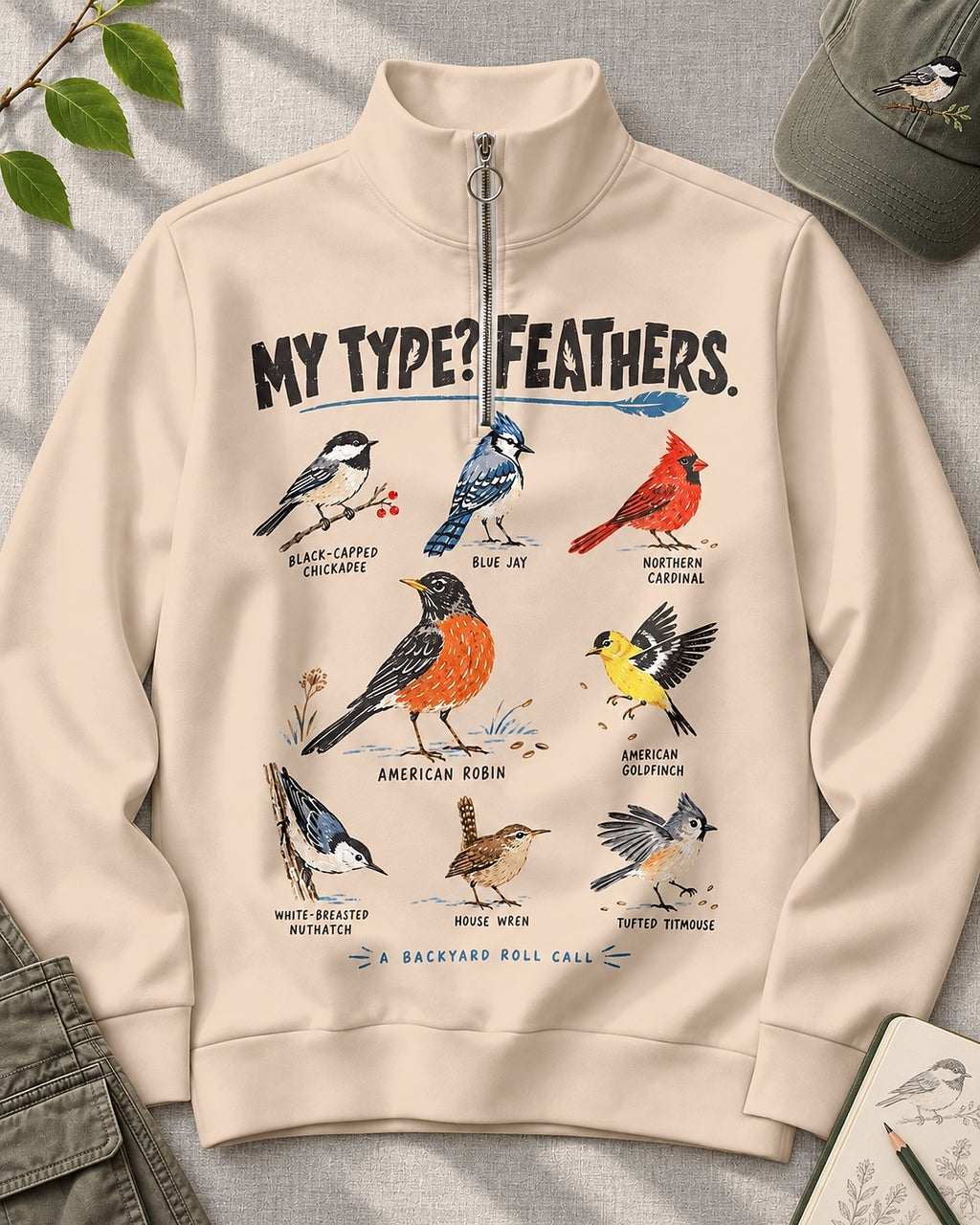 Backyard Birds My Type Feathers UPF50+ Spandex Quarter-Zip Stretch Sweatshirt