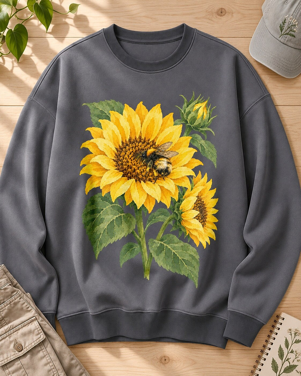 Sunflower Garden Frame Floral Botanical Graphic Sweatshirt