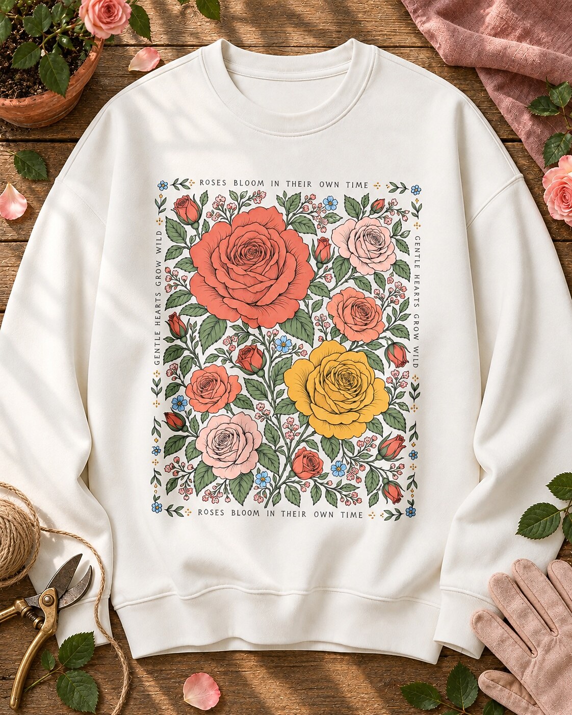 Vintage Rose Garden Floral Bouguet Botanical Sweatshirt