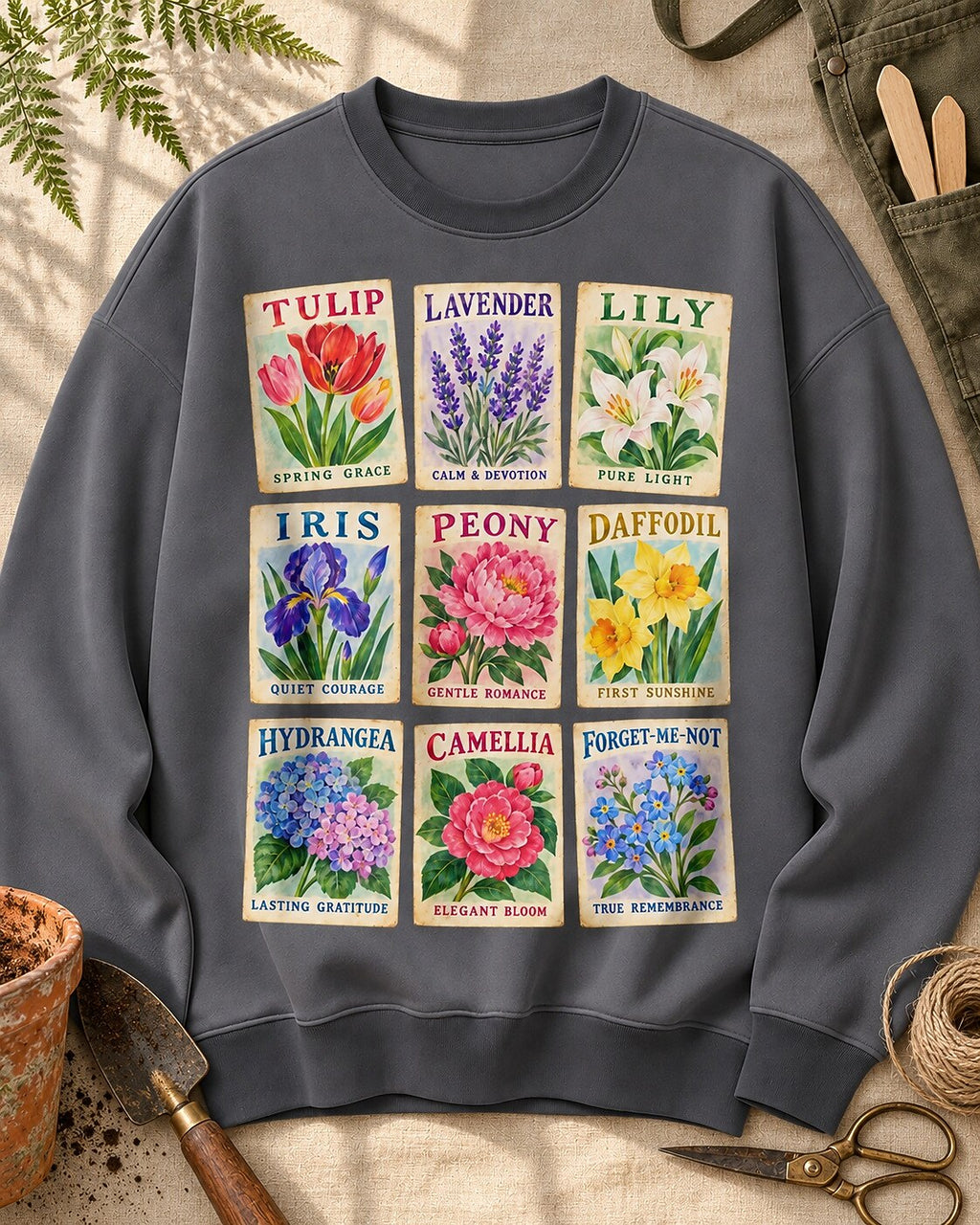 Flower Cards Garden Botanical Graphic Sweatshirt
