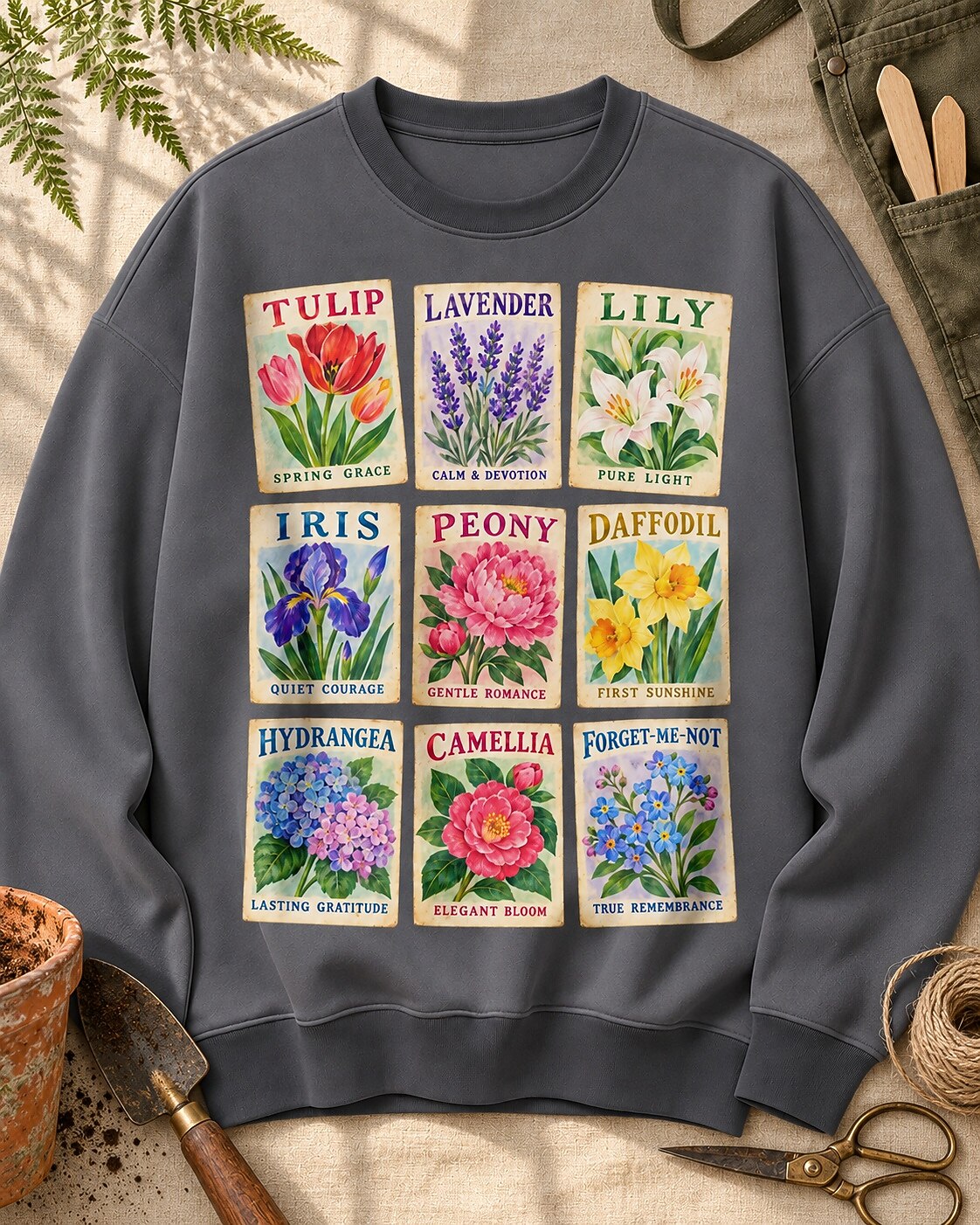 Flower Cards Garden Botanical Graphic Sweatshirt