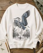 Great Blue Heron Water Reflection Wetland Bird Watching Sweatshirt