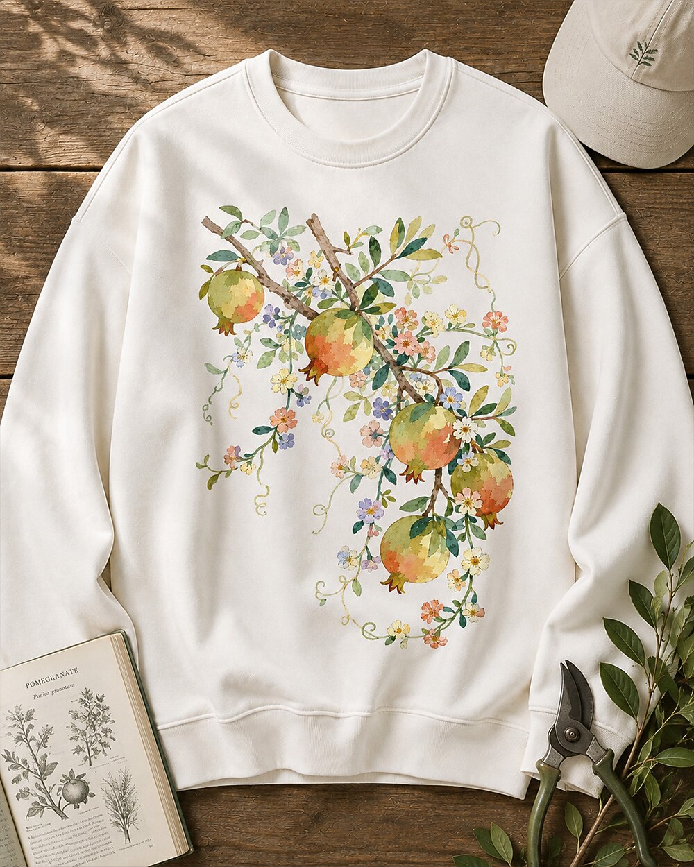 Pomegranate Floral Vintage Botanical Harvest Garden Sweatshirt