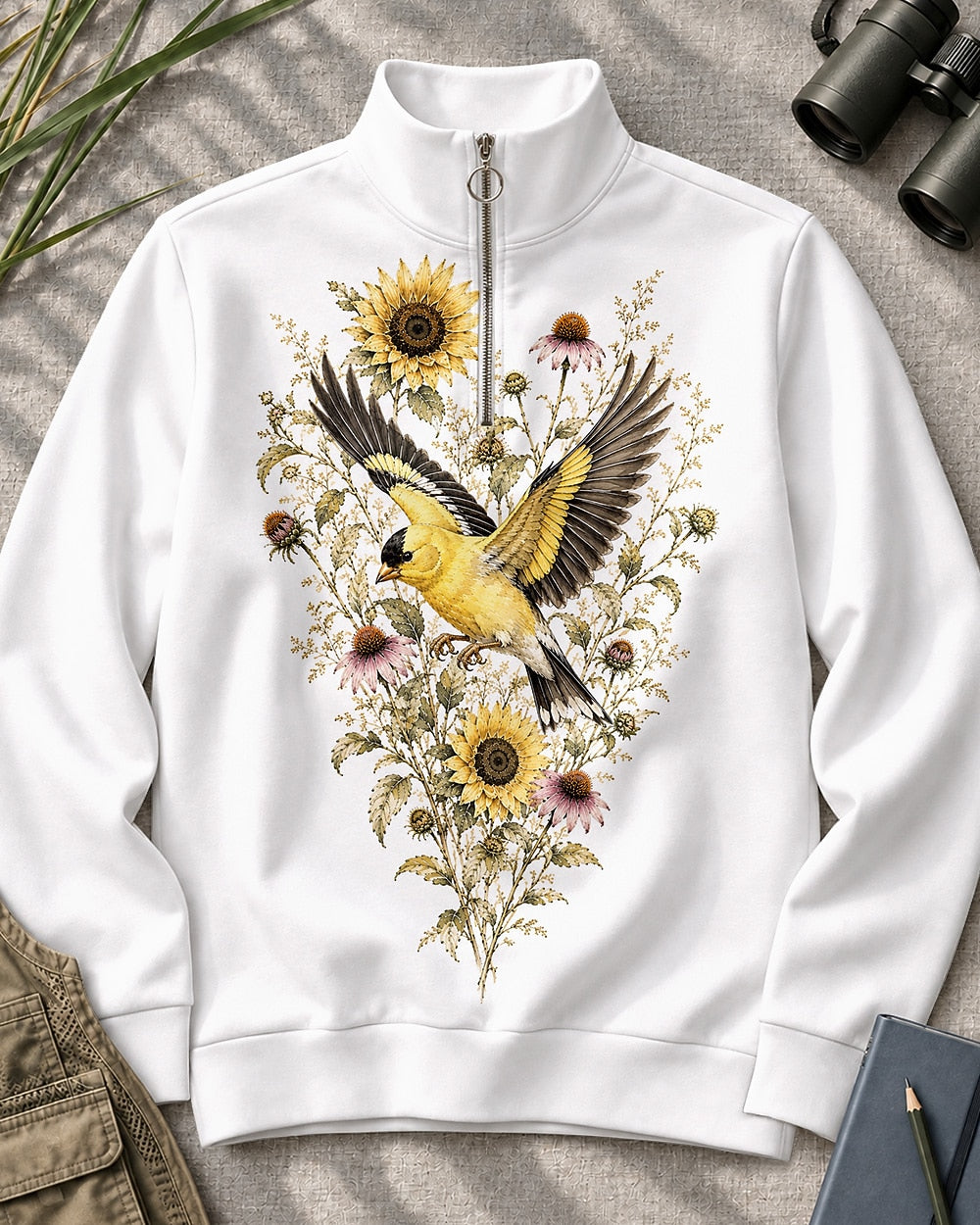 American Goldfinch Sunflower Wildflower UPF50+ Spandex Quarter-Zip Stretch Sweatshirt