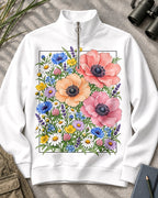 Poppy Wildflower Garden Quarter-Zip Stretch Sweatshirt Spandex UPF50+
