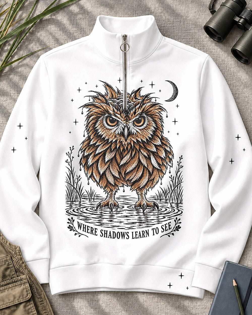 Owl Marsh Birdwatching Quarter-Zip Stretch Sweatshirt Spandex UPF50+