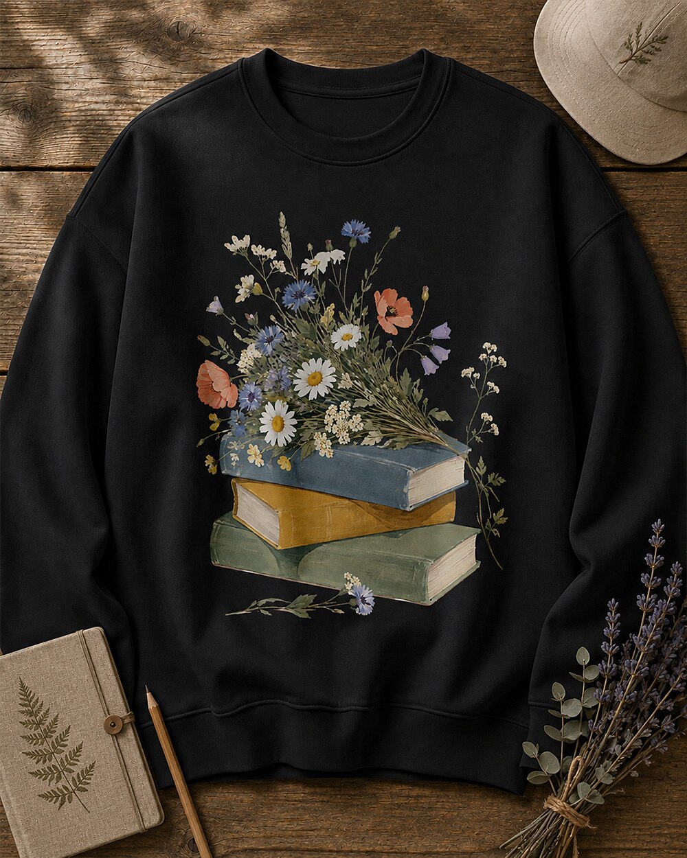 Wildflower Books Vintage Botanical Garden Reader Sweatshirt
