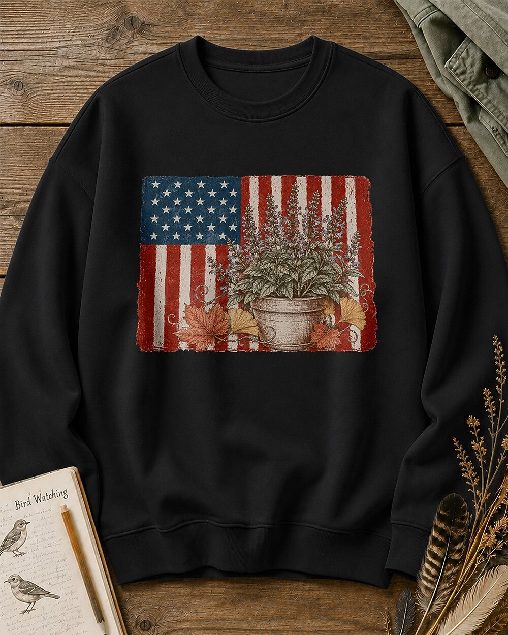 American Flag Potted Herb Autumn Garden Sweatshirt