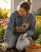 American Flag Sunflower Coneflower Country Garden Sweatshirt