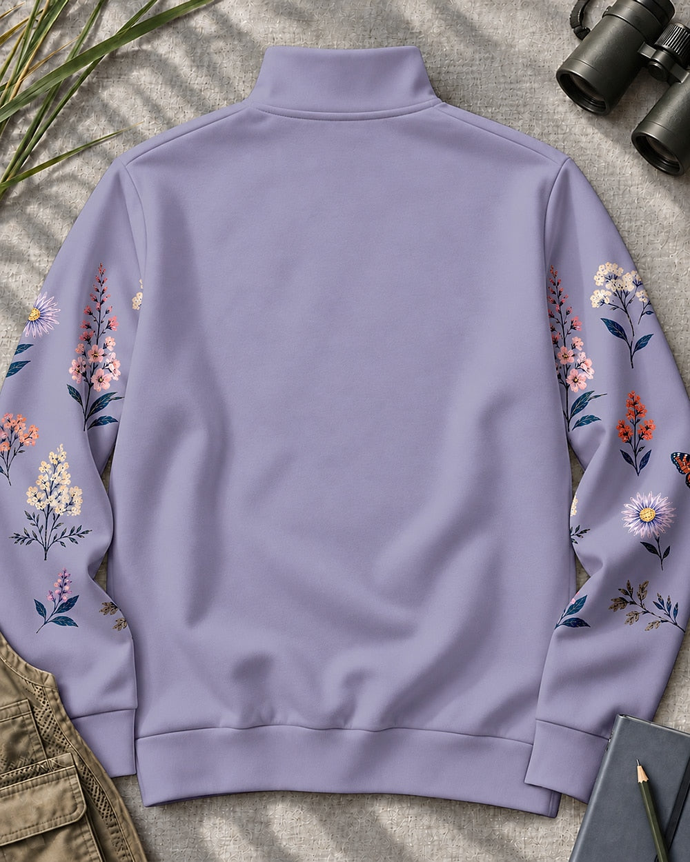 American Robin Chickadee Blue Jay Floral UPF50+ Spandex Quarter-Zip Stretch Sweatshirt