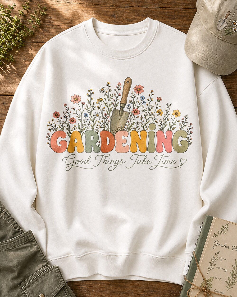 Wildflower Gardening Trowel Good Things Take Time Sweatshirt