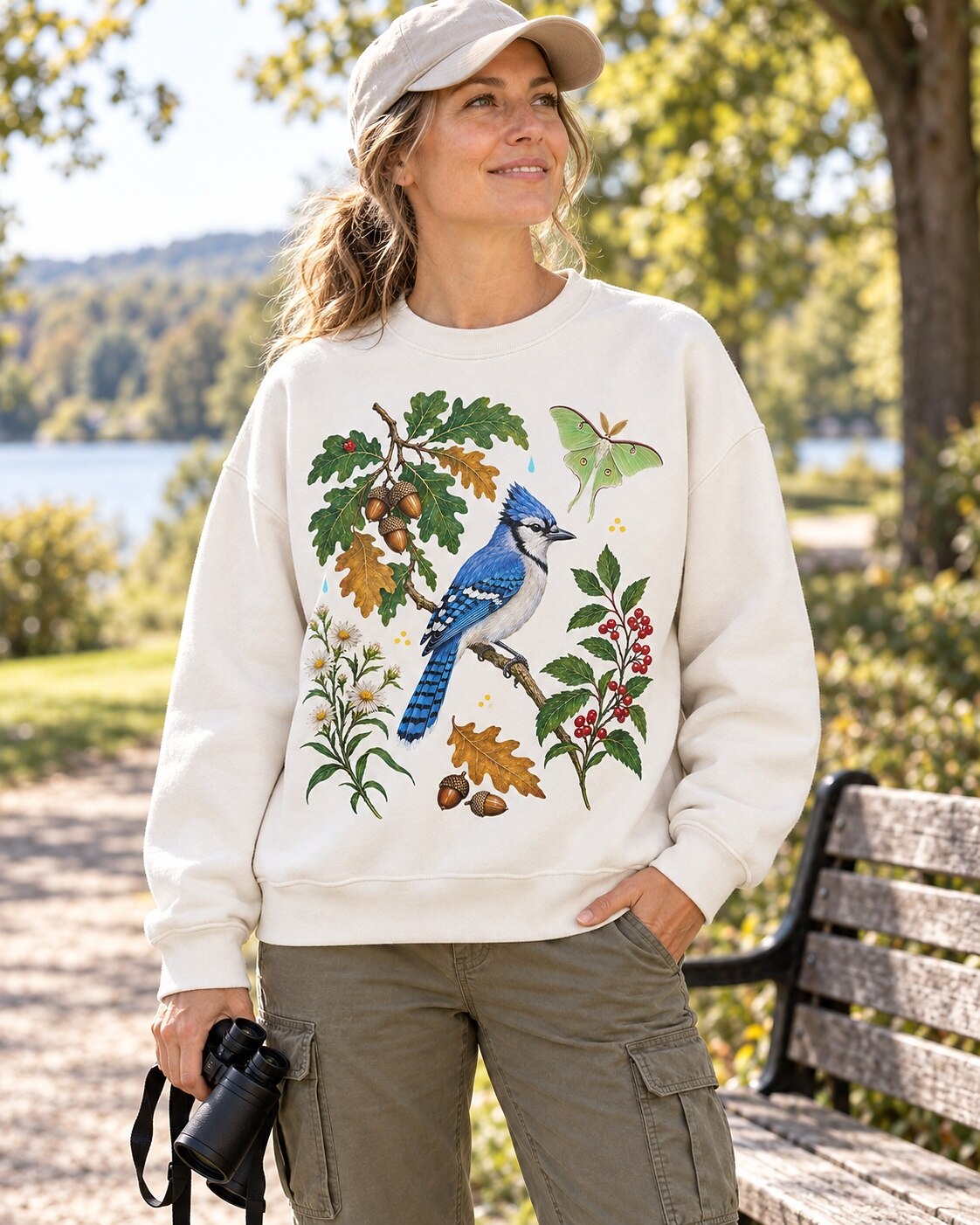 Blue Jay Oak Acorn Holly Berry Bird Watching Sweatshirt