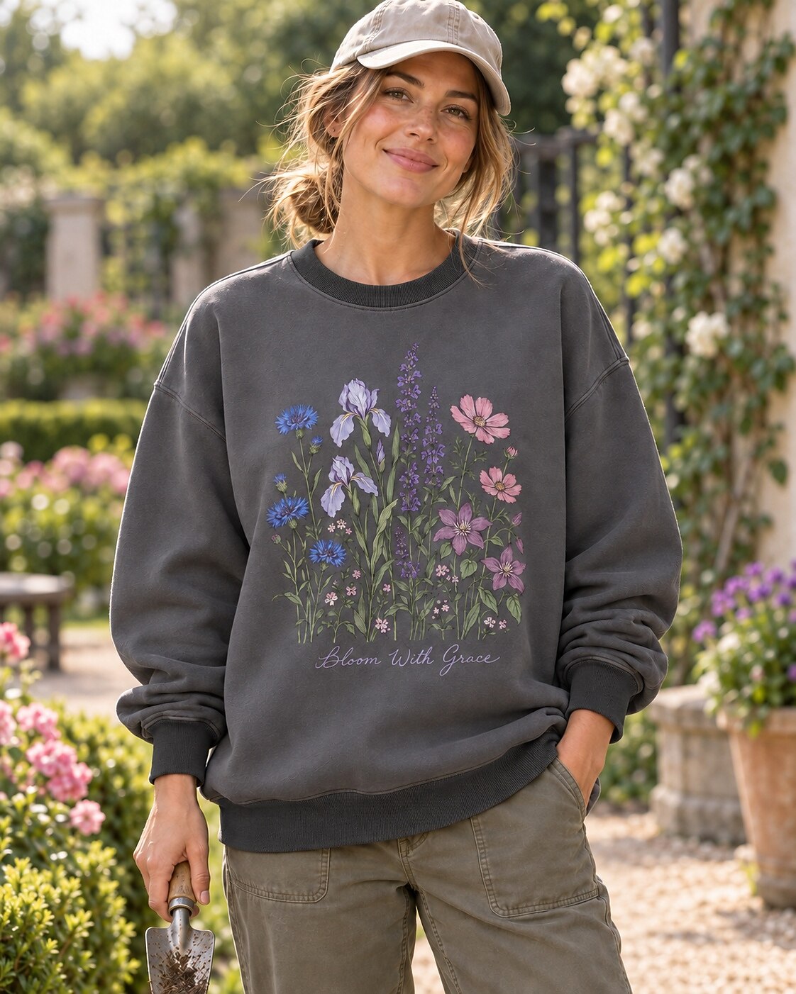Cornflower lris Lavender Wildflower Bouquet Garden Sweatshirt