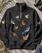 Backyard Birds Robin Blue Jay UPF50+ Spandex Quarter-Zip Stretch Sweatshirt