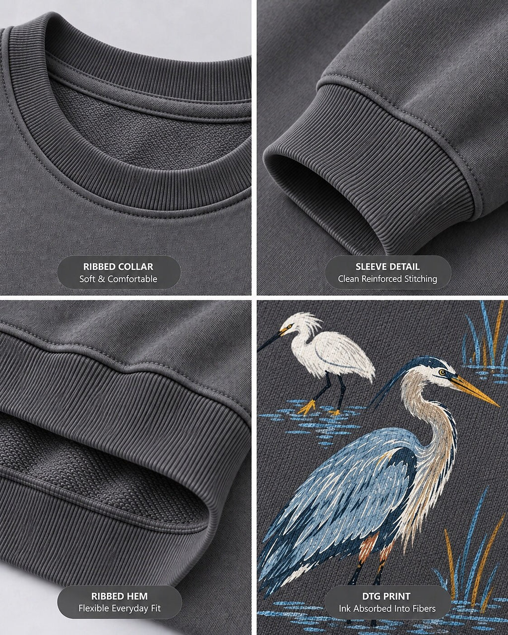 Wetland Herons Water Birds Birdwatching Graphic Sweatshirt