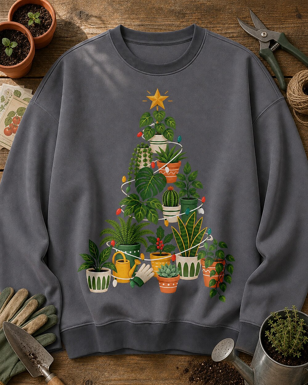 Monstera Potted Houseplant Christmas Tree Gardening Sweatshirt