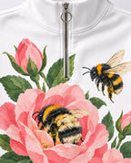 Peony Bees Floral Quarter-Zip Stretch Sweatshirt Spandex UPF50+