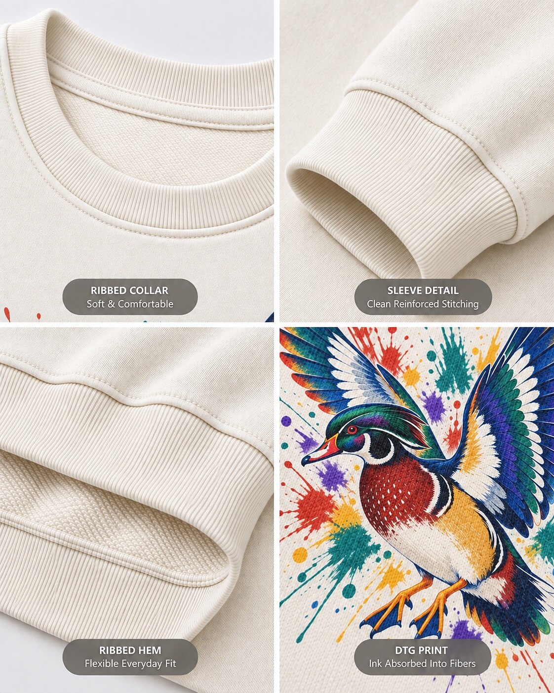 Wood Duck Colorful Wings Art Backyard Bird Watching Sweatshirt