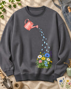 Watering Can Wildflower Garden Graphic Sweatshirt