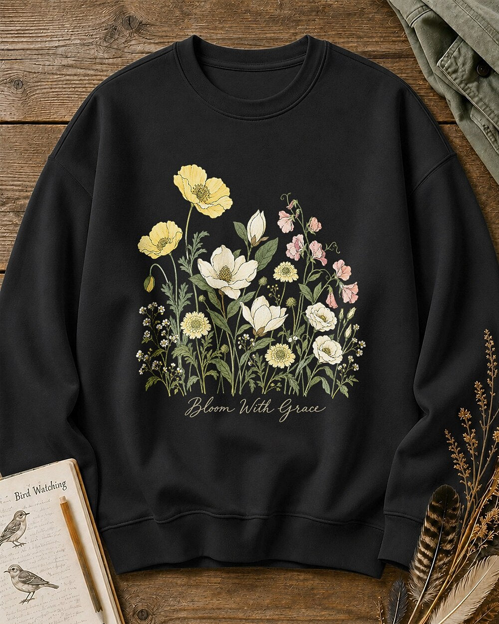 Yellow Poppy Magnolia Sweet Pea Wildflower Garden Sweatshirt