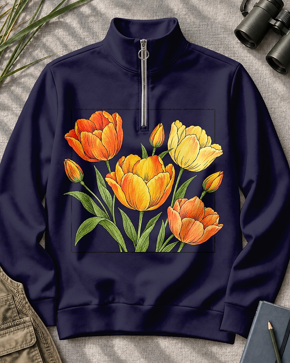 Tulip Bouquet Garden Quarter-Zip Stretch Sweatshirt Spandex UPF50+