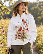 Northern Cardinal Coneflower Garden UPF50+ Spandex Quarter-Zip Stretch Sweatshirt