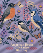 American Robin Chickadee Blue Jay Floral UPF50+ Spandex Quarter-Zip Stretch Sweatshirt