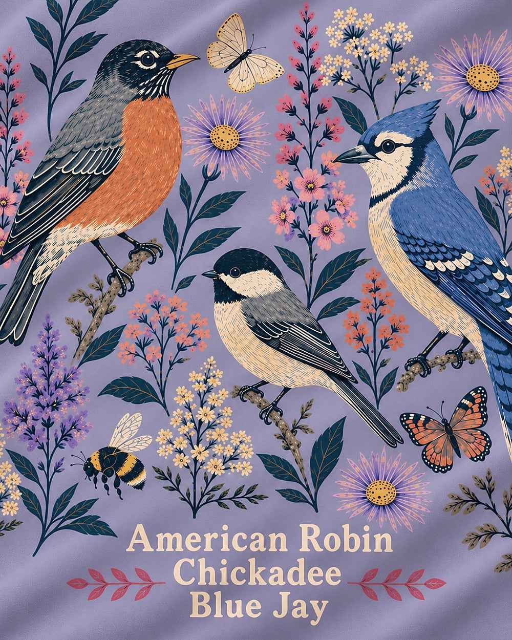American Robin Chickadee Blue Jay Floral UPF50+ Spandex Quarter-Zip Stretch Sweatshirt