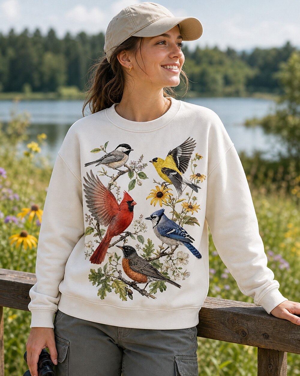 Northern Cardinal American Goldfinch Backyard Birdwatching Sweatshirt
