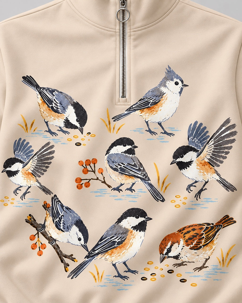 Chickadee Titmouse Backyard Birds UPF50+ Spandex Quarter-Zip Stretch Sweatshirt