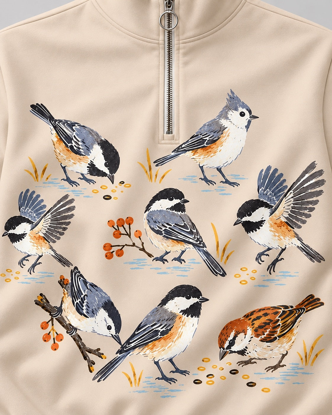 Chickadee Titmouse Backyard Birds UPF50+ Spandex Quarter-Zip Stretch Sweatshirt
