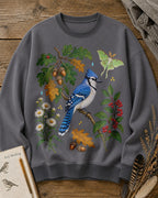 Blue Jay Oak Acorn Holly Berry Bird Watching Sweatshirt