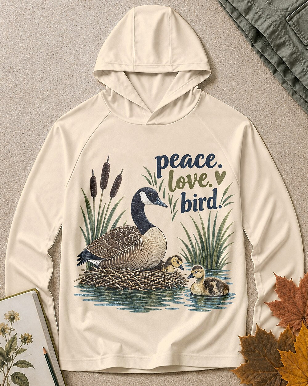 UPF 50+ Goose Nesting Family Wetland Sun Protection Hoodie