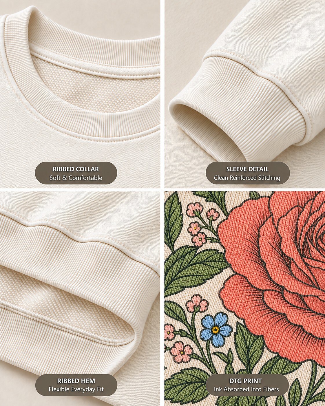 Vintage Rose Garden Floral Bouguet Botanical Sweatshirt
