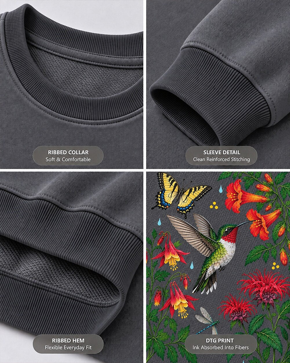 Ruby Throated Hummingbird Wildflower Garden Bird Watching Sweatshirt